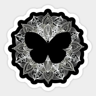 White Mandala Circle Butterfly Sticker